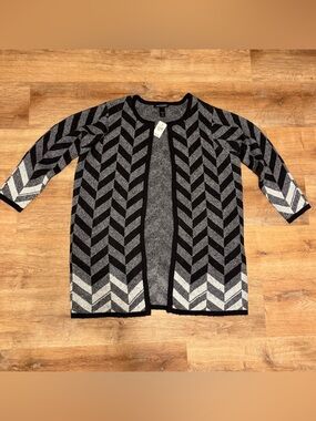 NWT Ashley Stewart Chevron Longline Cardigan XL 18/20 Black Grey Geometric